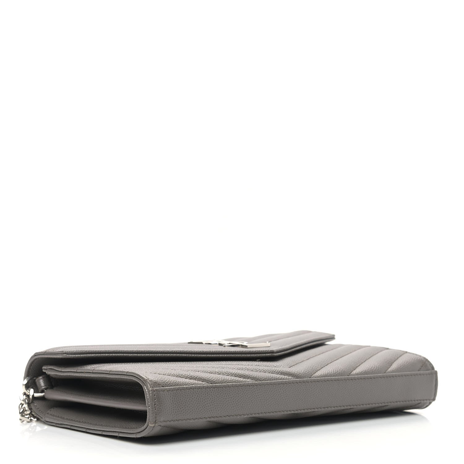 Saint Laurent Grain De Poudre Matelasse Chevron Monogram Chain Wallet Grey 3 of 8