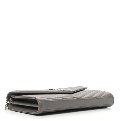Saint Laurent Grain De Poudre Matelasse Chevron Monogram Chain Wallet Grey 3 of 8