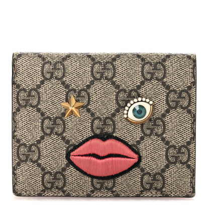 Gucci GG Supreme Monogram Face Embroidered Card Case Wallet Pink 1 of 8