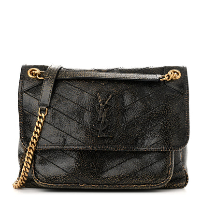 Saint Laurent Crinkled Calfskin Matelasse Monogram Medium Niki Chain Satchel Black Ocra 1 of 11