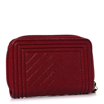 Chanel Caviar Chevron Quilted Boy Zip Around Coin Purse Wallet Burgundy 2 of 11