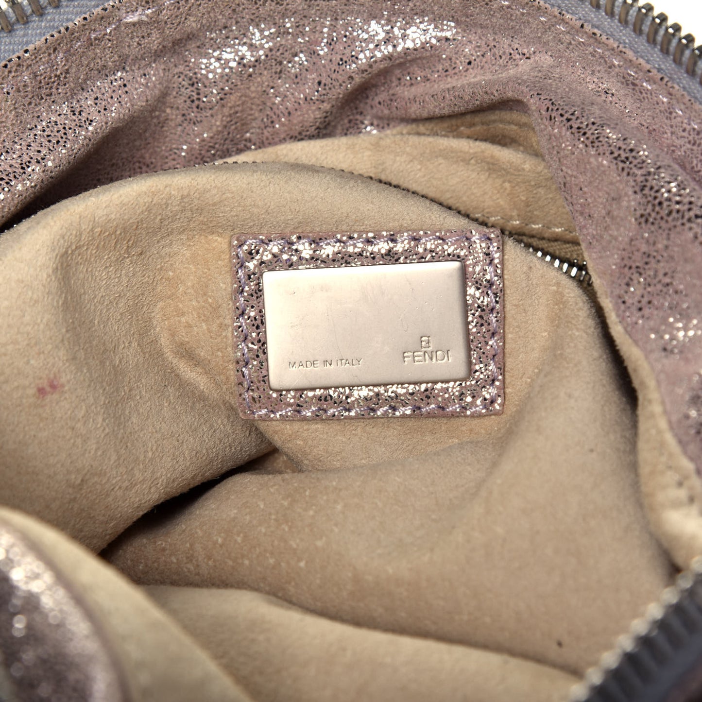 Metallic Crackled Suede Shoulder Bag Sabbia
