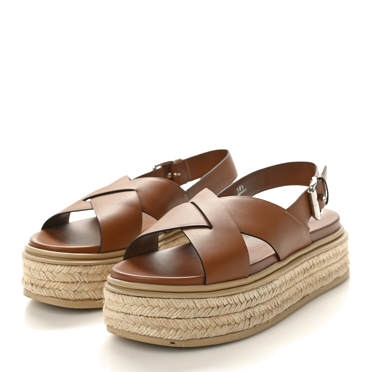 Vitello Soft Espadrilles Platform Sandals 38.5 Cognac