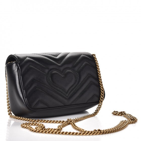 Calfskin Matelasse Super Mini GG Marmont Shoulder Bag Black