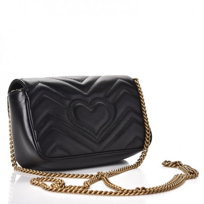 Gucci Calfskin Matelasse Super Mini GG Marmont Shoulder Bag Black 4 of 9