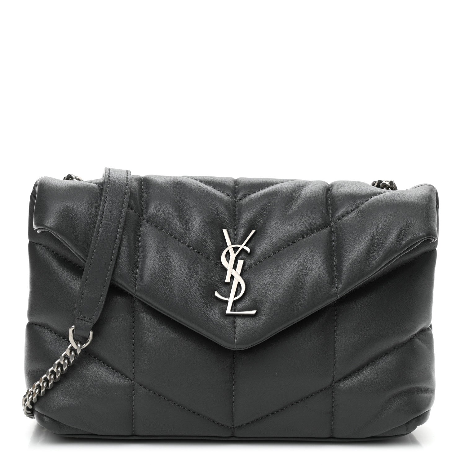 Saint Laurent Lambskin Quilted Toy Loulou Puffer Monogram Chain Satchel Storm 1 of 10