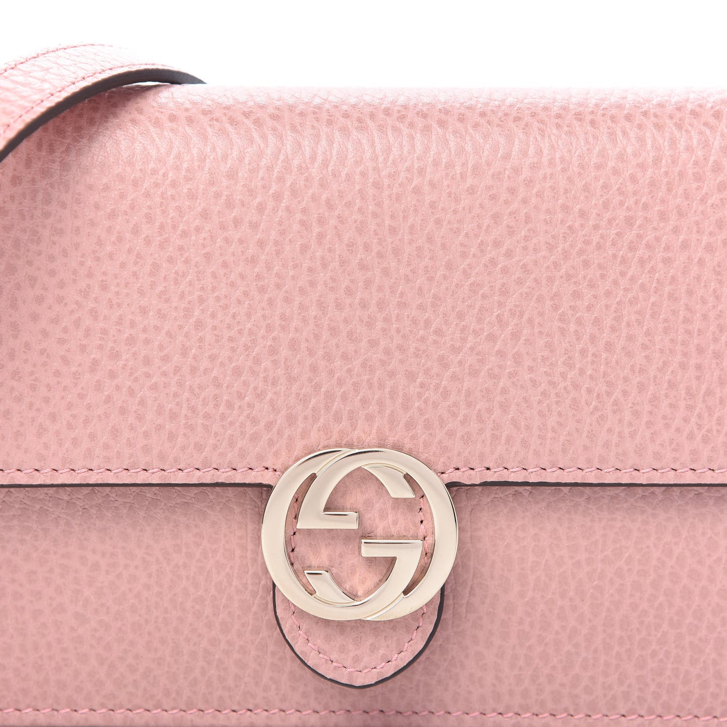 Dollar Calfskin Interlocking G Chain Wallet Soft Pink