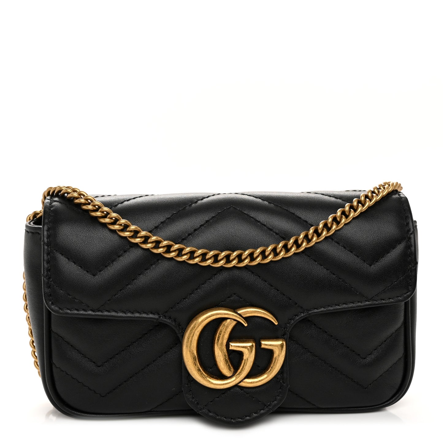 Calfskin Matelasse Super Mini GG Marmont Shoulder Bag Black