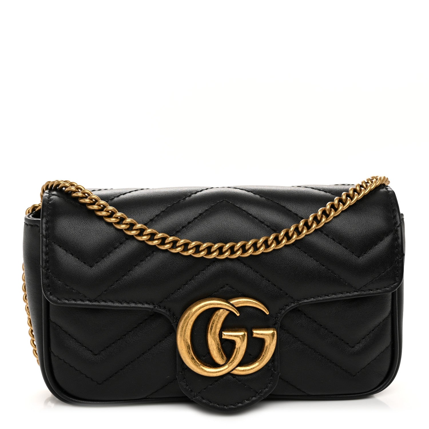 Gucci Calfskin Matelasse Super Mini GG Marmont Shoulder Bag Black 1 of 10