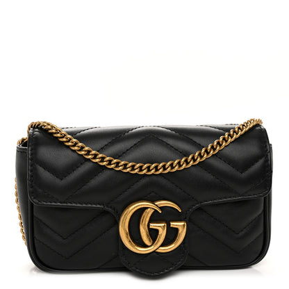 Gucci Calfskin Matelasse Super Mini GG Marmont Shoulder Bag Black 1 of 10