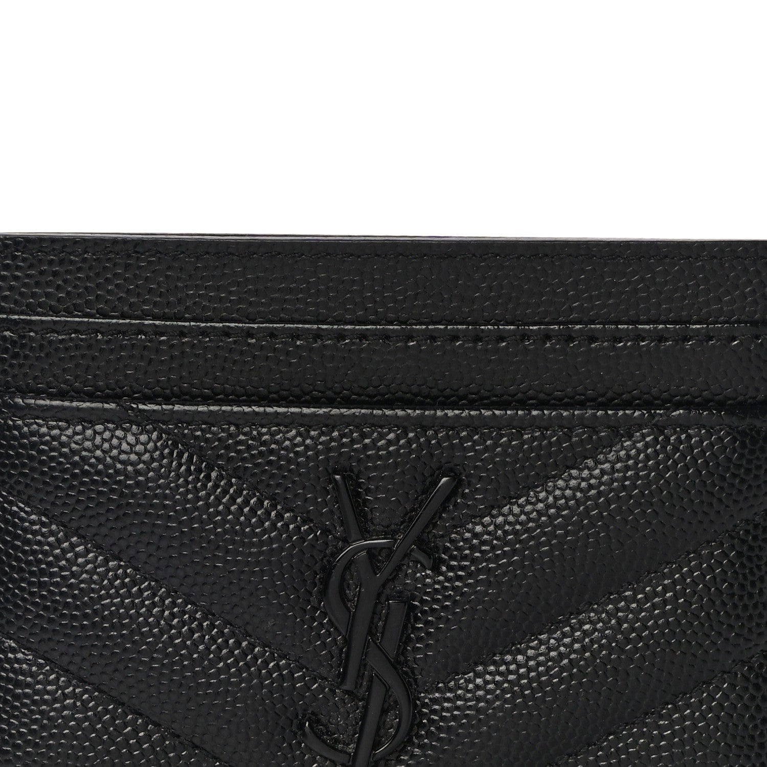 Saint Laurent Grain De Poudre Matelasse Chevron Monogram Credit Card Case Black 8 of 11