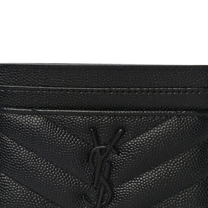 Saint Laurent Grain De Poudre Matelasse Chevron Monogram Credit Card Case Black 8 of 11