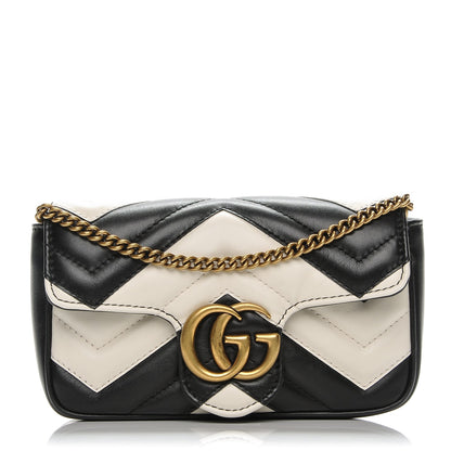 Gucci Calfskin Matelasse Super Mini GG Marmont Shoulder Bag Black White 6 of 13