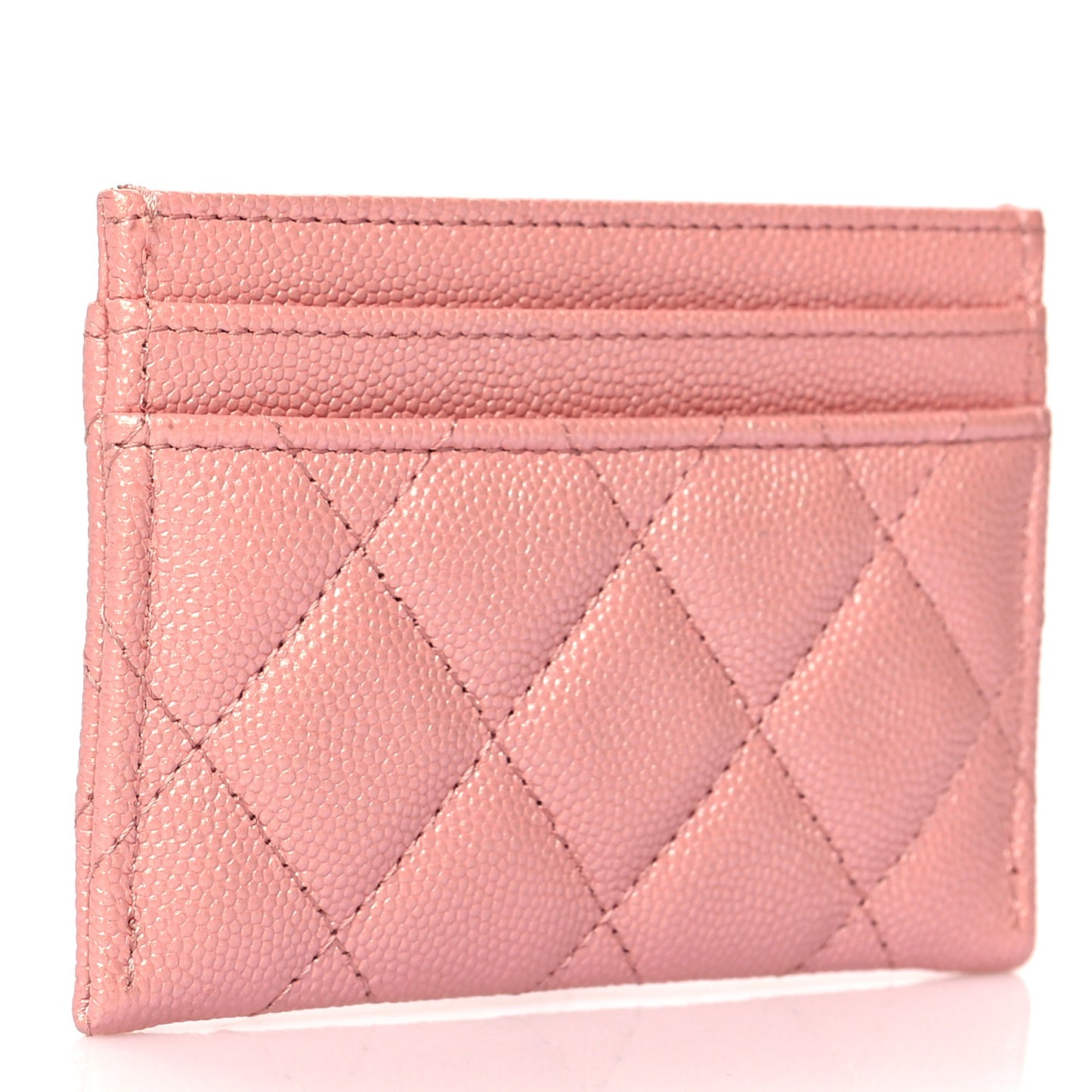 Iridescent Caviar Quilted Card Holder Pink