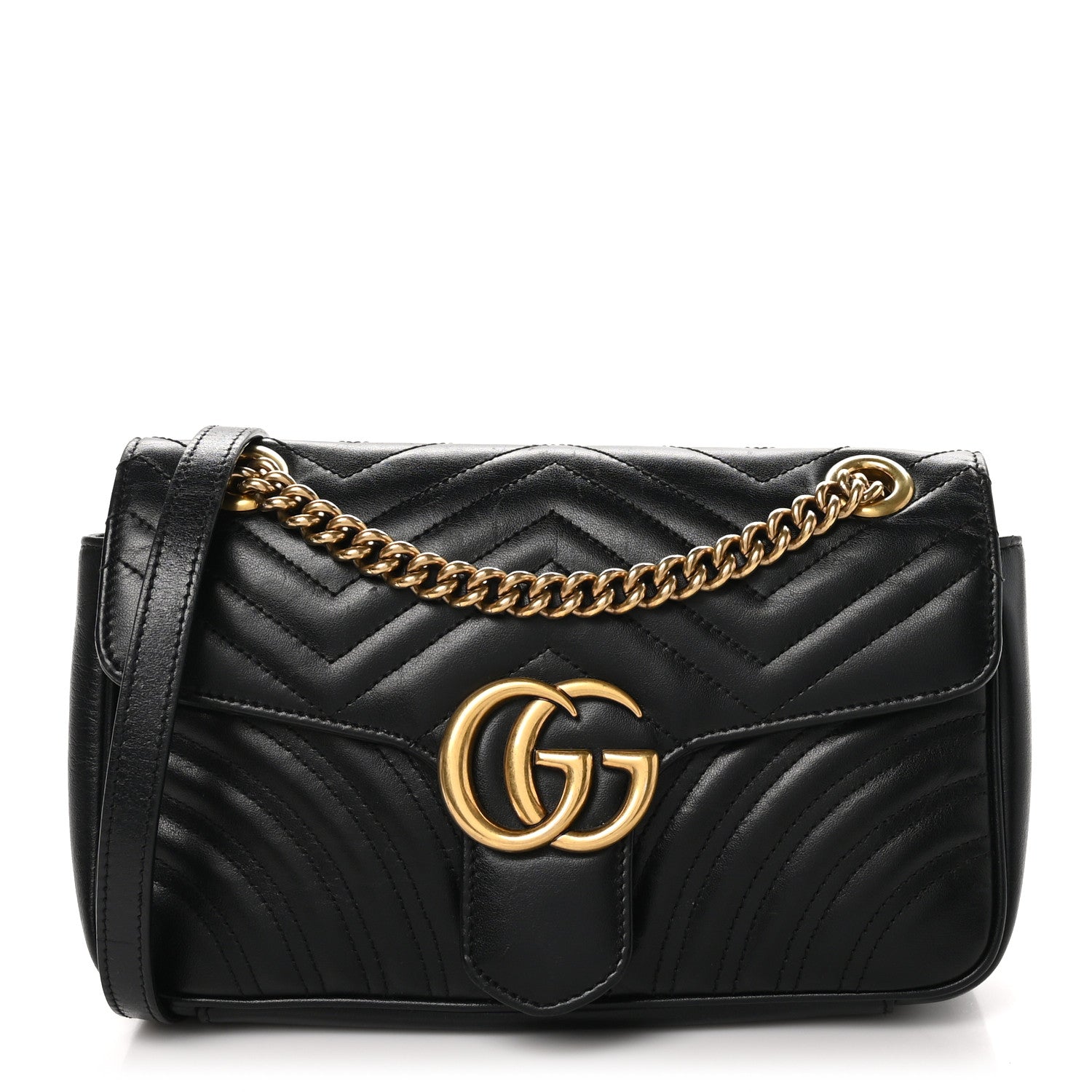 Gucci Calfskin Matelasse Small GG Marmont Shoulder Bag Black 1 of 10