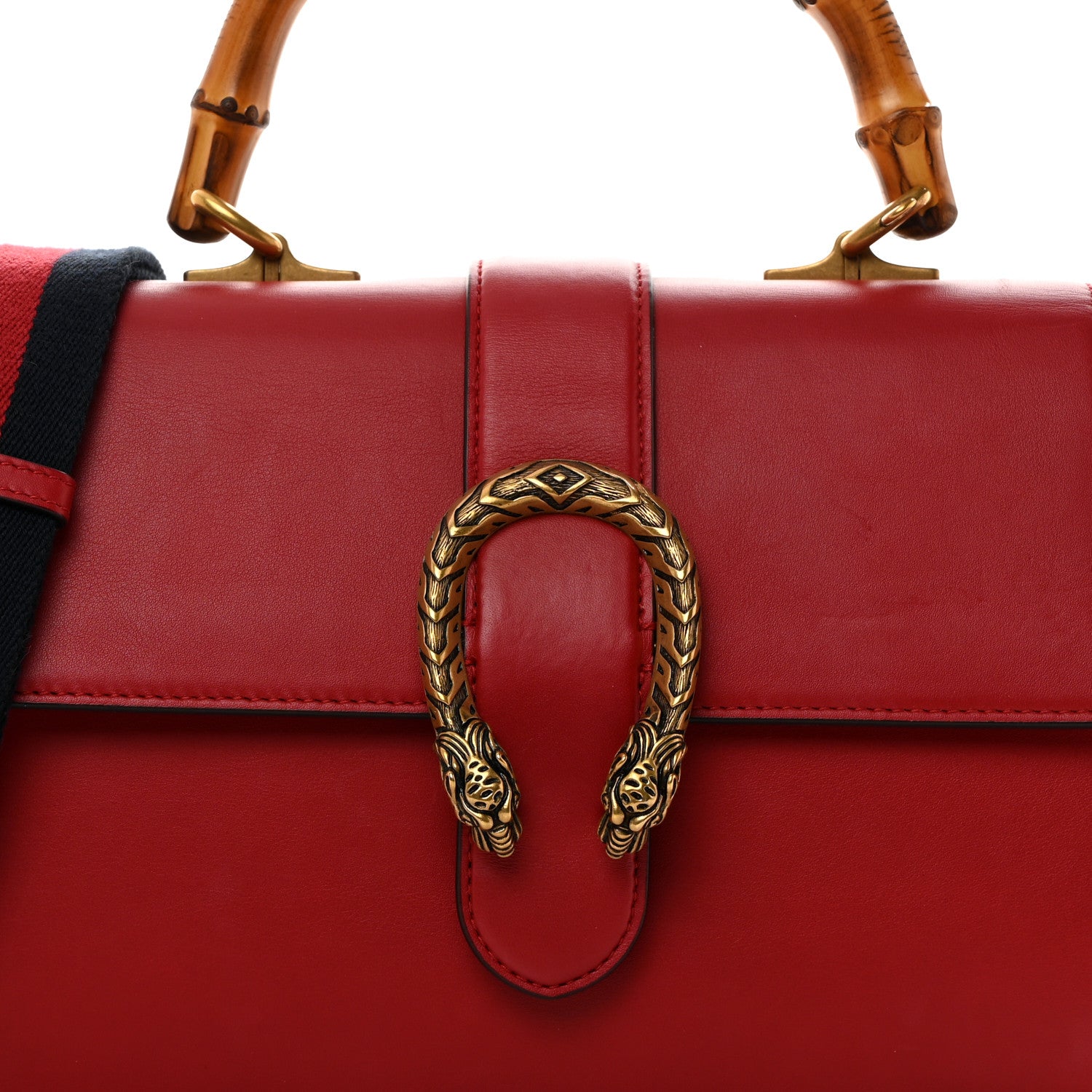 Gucci Moon Calfskin Crystal Web Medium Dionysus Bamboo Top Handle Bag Hibiscus Red 9 of 11