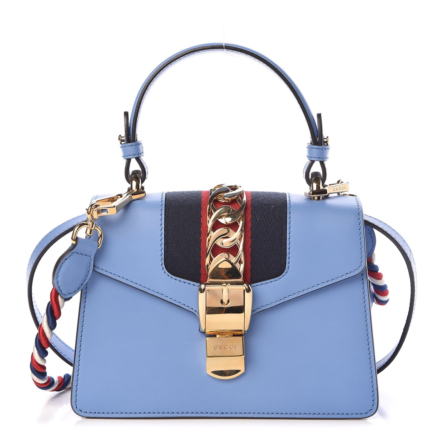 Vitello Fontanella Web Mini Sylvie Top Handle Bag Clear Sky Blue