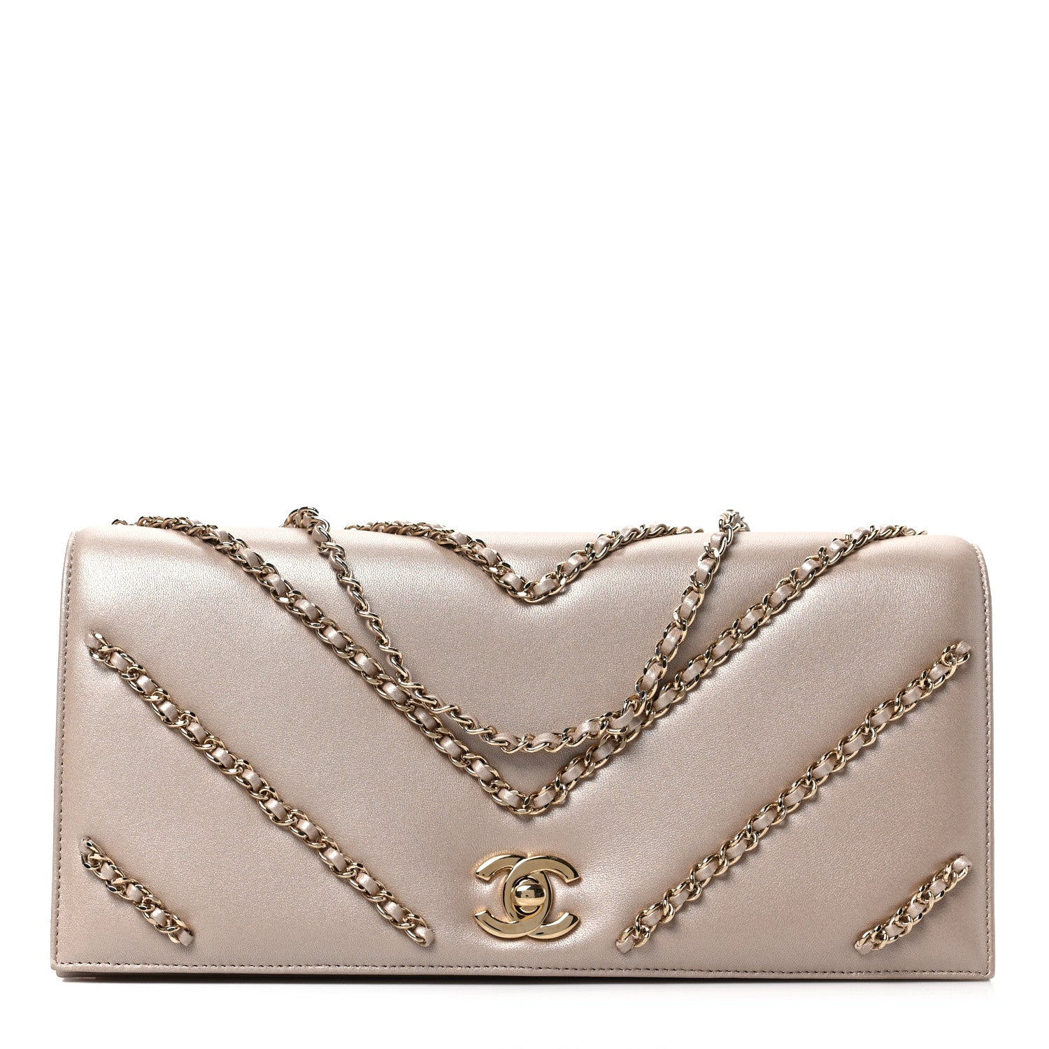 Chanel Metallic Lambskin Chain Embellished Clutch Light Gold 1 of 9