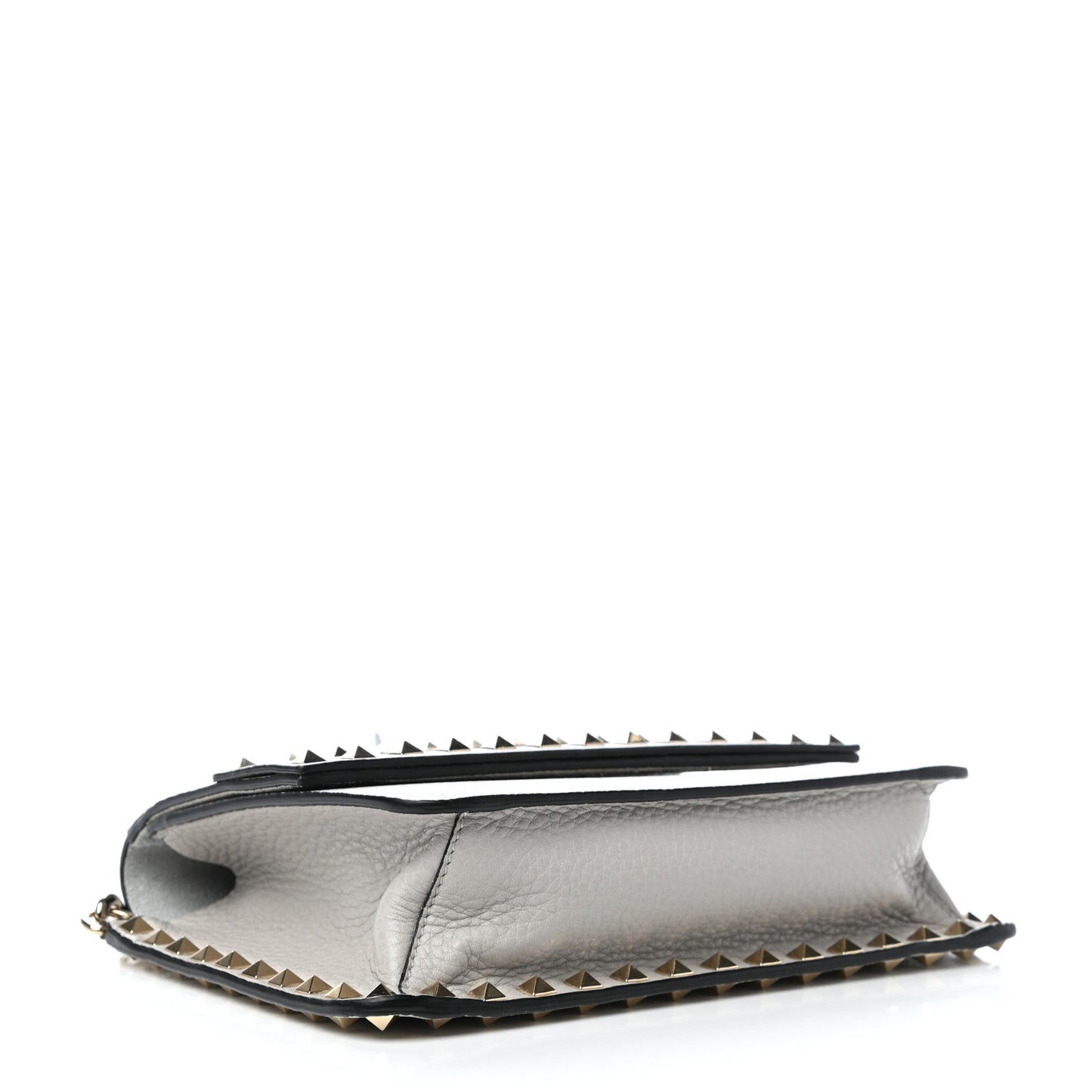 Pebbled Calfskin Rockstud Side Slip Crossbody Pastel Grey