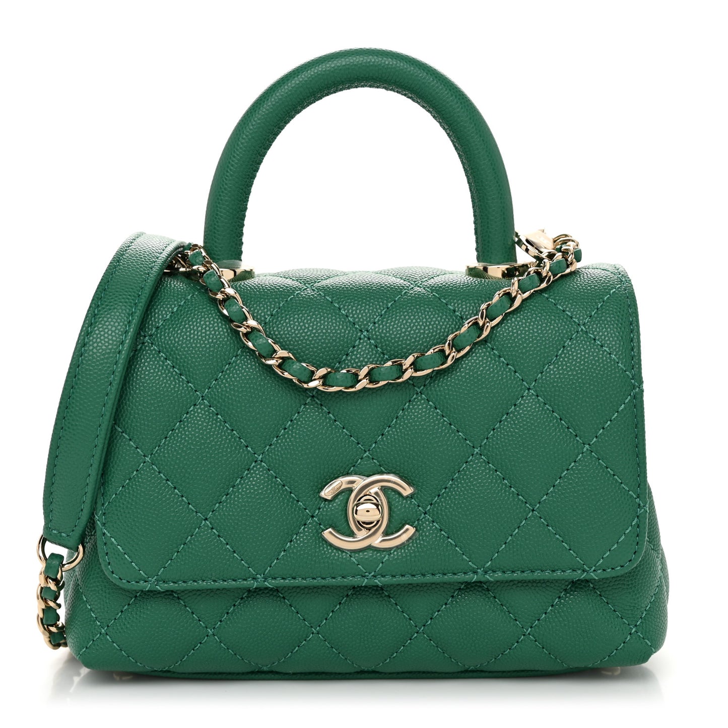 Caviar Quilted Extra Mini Coco Handle Flap Green