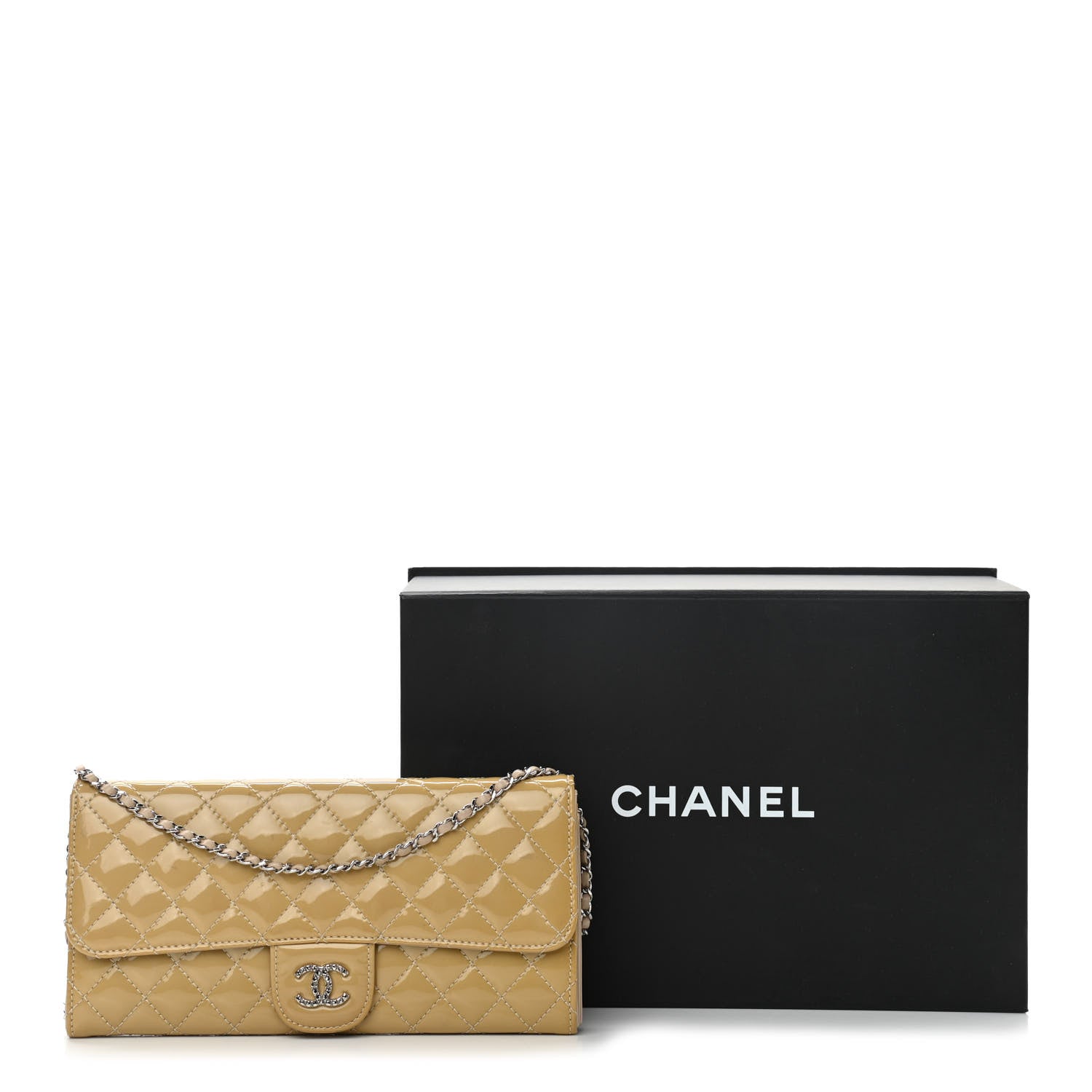 Chanel Patent Calfskin Quilted Brilliant East West Flap Clutch Beige 11 of 11