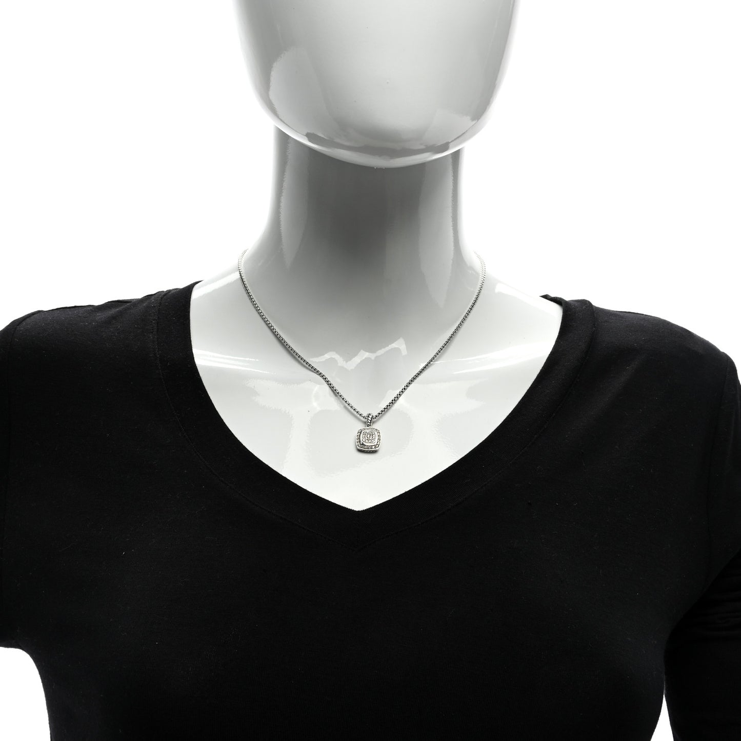 Sterling Silver Diamond Pave 7mm Petite Albion Pendant Necklace