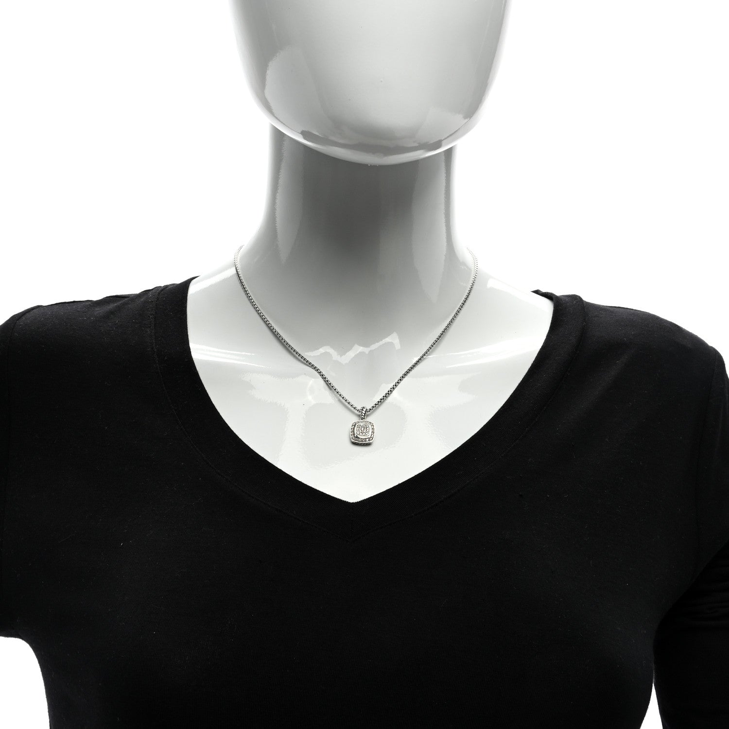 David Yurman Sterling Silver Diamond Pave 7mm Petite Albion Pendant Necklace 2 of 4