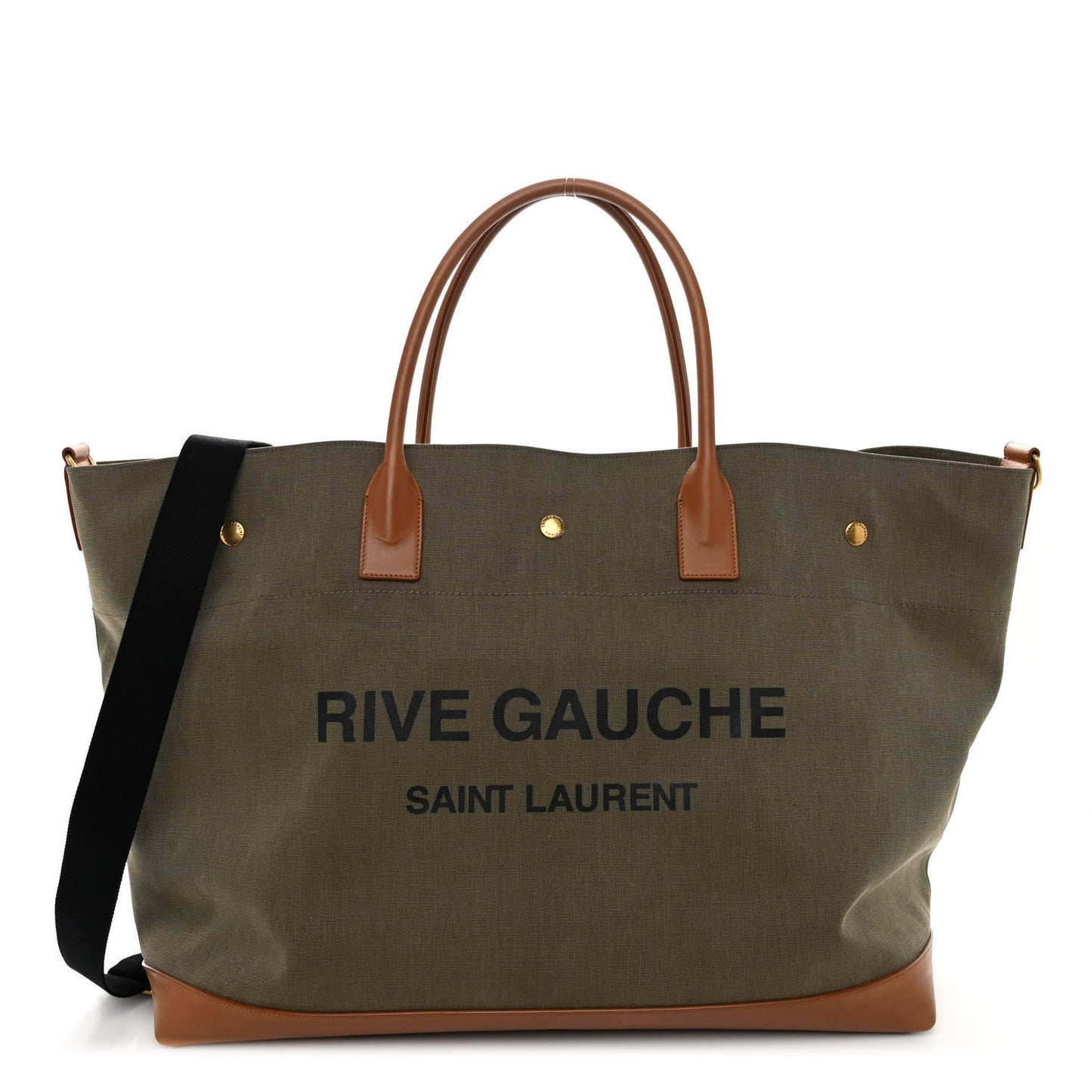 Linen Calfskin Rive Gauche Maxi Tote Kaki Brown