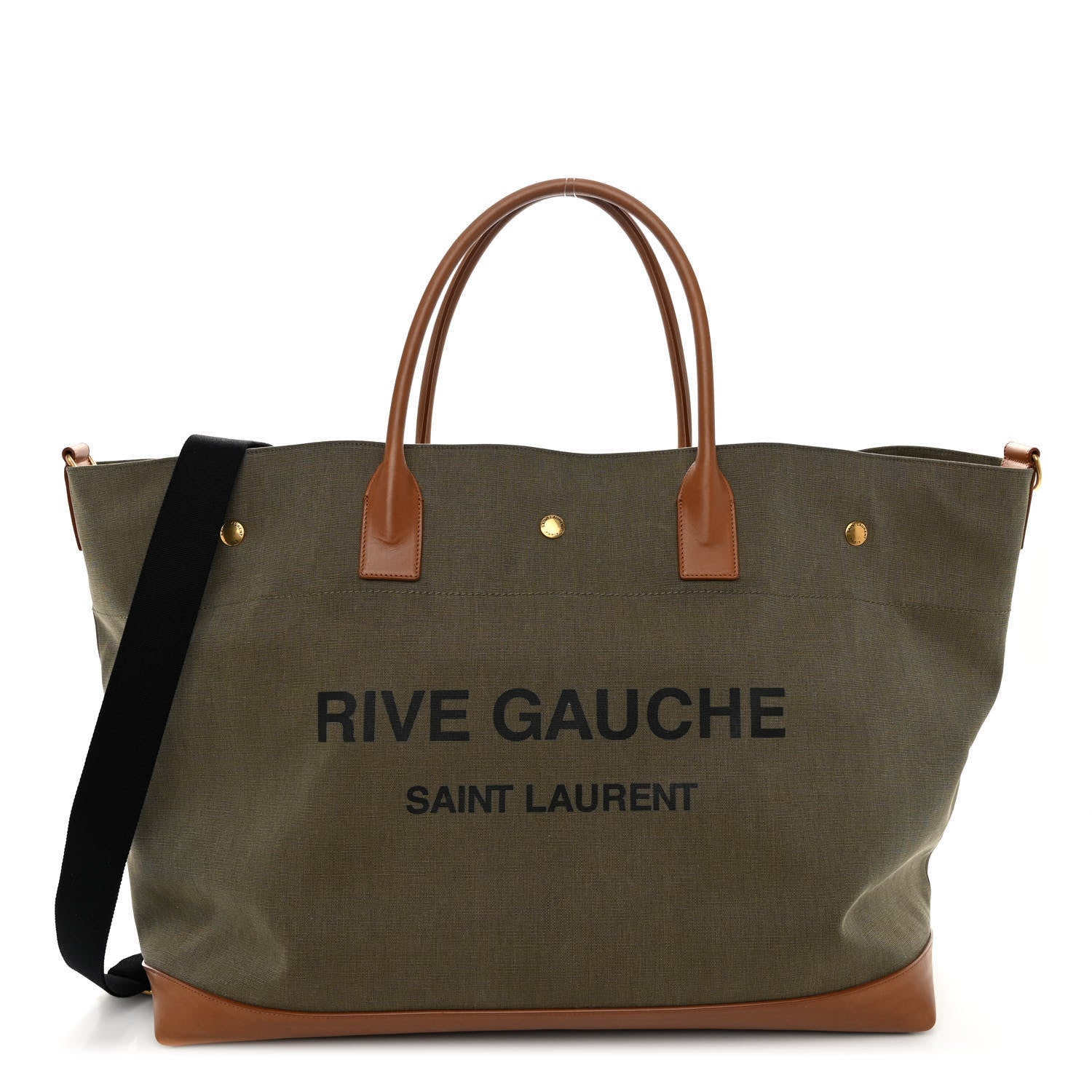 Saint Laurent Linen Calfskin Rive Gauche Maxi Tote Kaki Brown 1 of 9