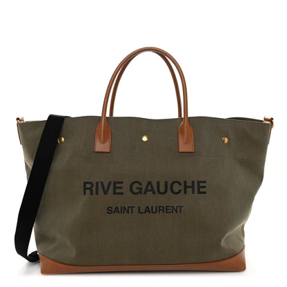 Saint Laurent Linen Calfskin Rive Gauche Maxi Tote Kaki Brown 1 of 9
