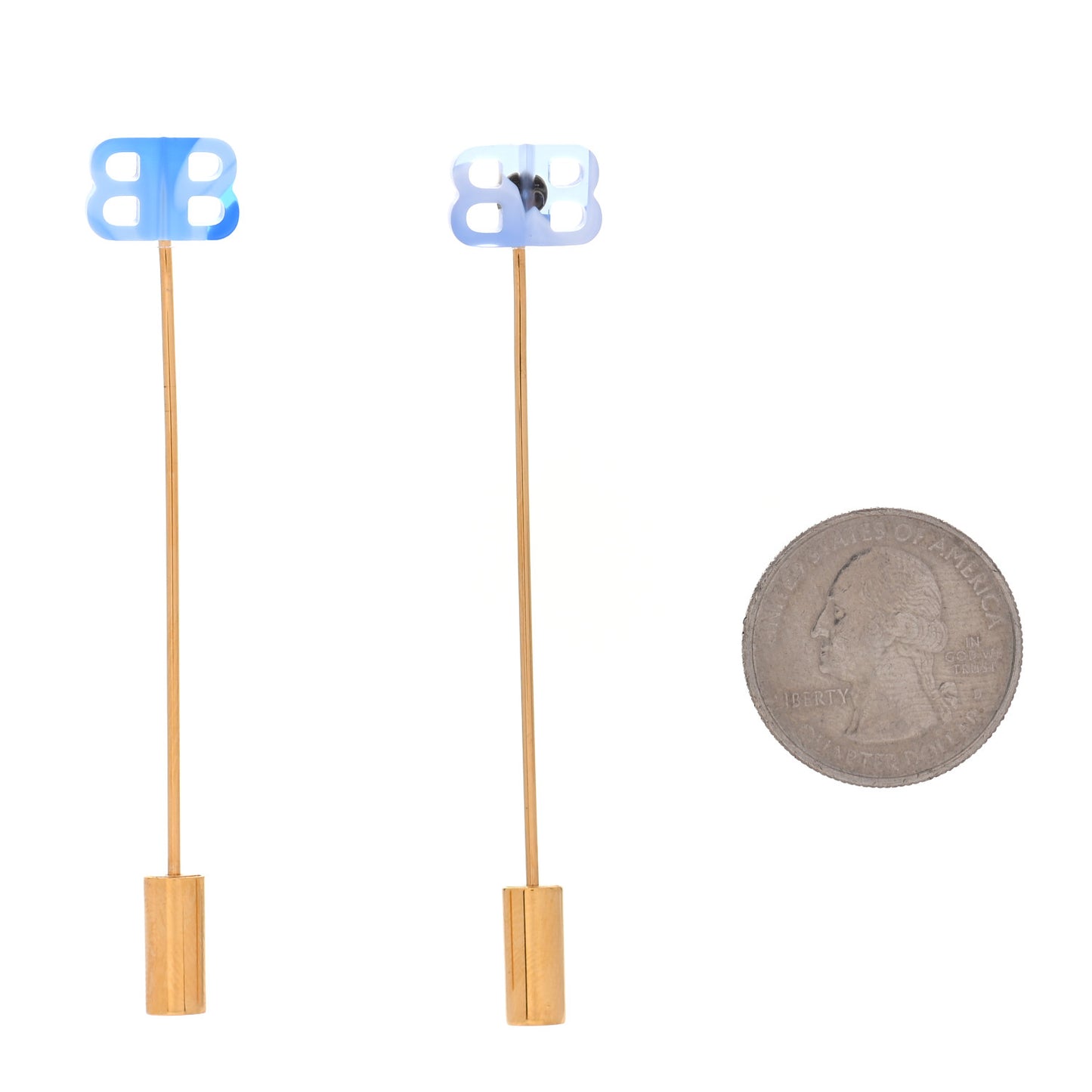 Metal BB Pin Earrings Gold Blue