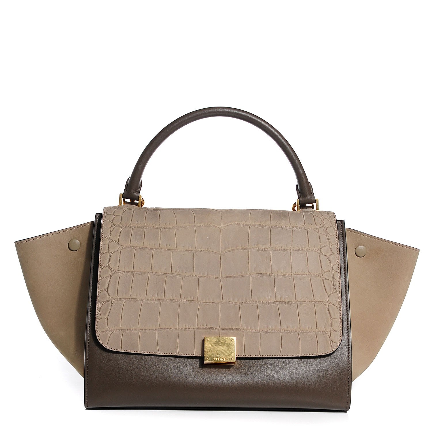 Celine Nubuck Crocodile Embossed Medium Trapeze Grey 1 of 7
