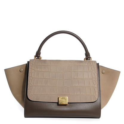 Celine Nubuck Crocodile Embossed Medium Trapeze Grey 1 of 7