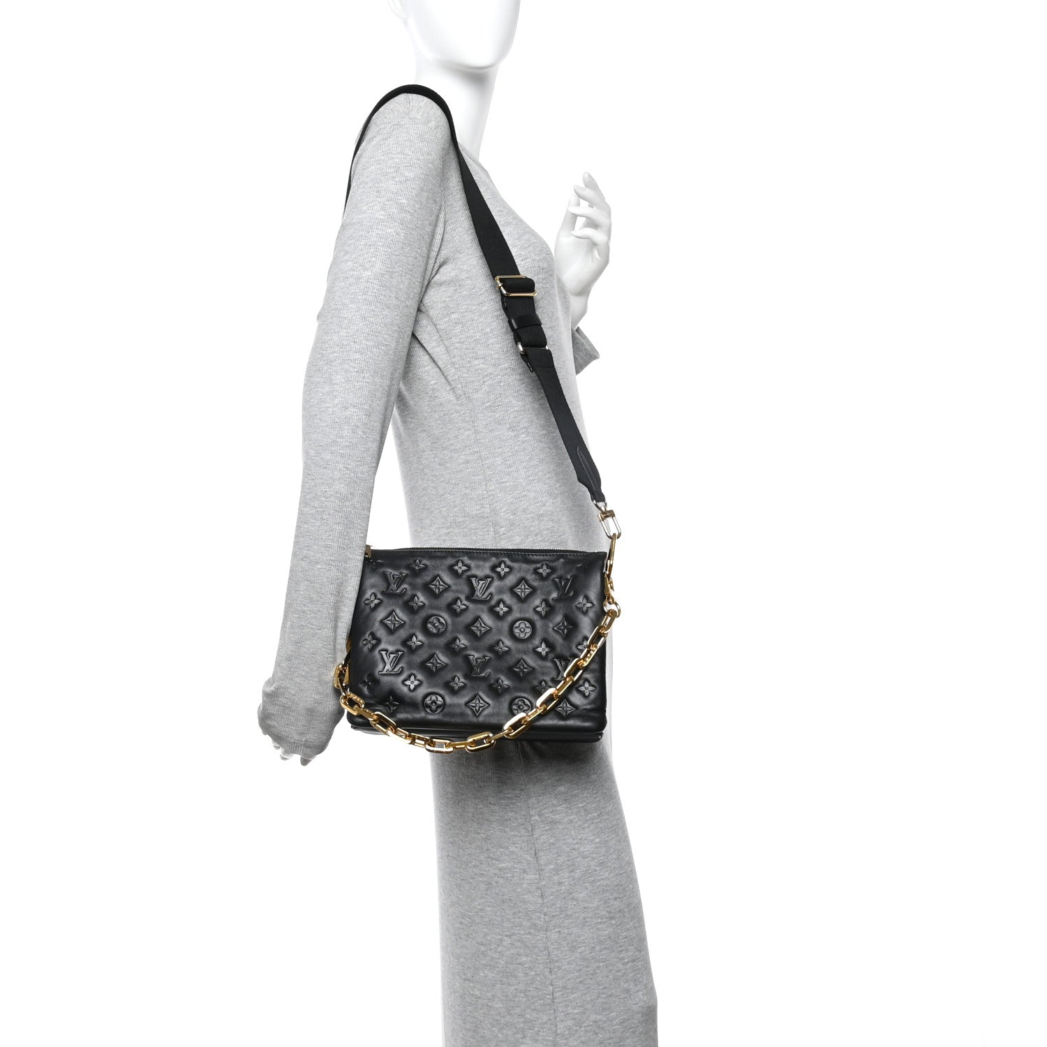 Louis Vuitton Lambskin Embossed Monogram Coussin PM Black 2 of 11