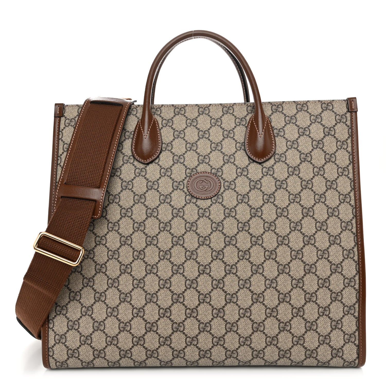 Gucci GG Supreme Monogram Azalea Calfskin Medium Retro Interlocking G Tote Bag Beige Ebony Brown Sugar 1 of 10