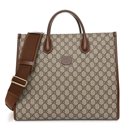 Gucci GG Supreme Monogram Azalea Calfskin Medium Retro Interlocking G Tote Bag Beige Ebony Brown Sugar 1 of 10