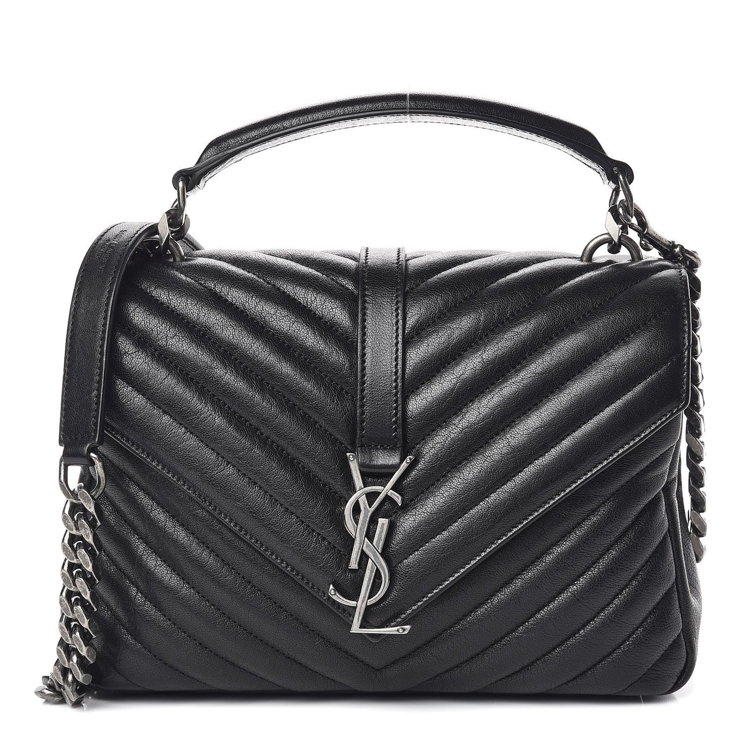 Sheepskin Matelasse Chevron Monogram Medium College Bag Black