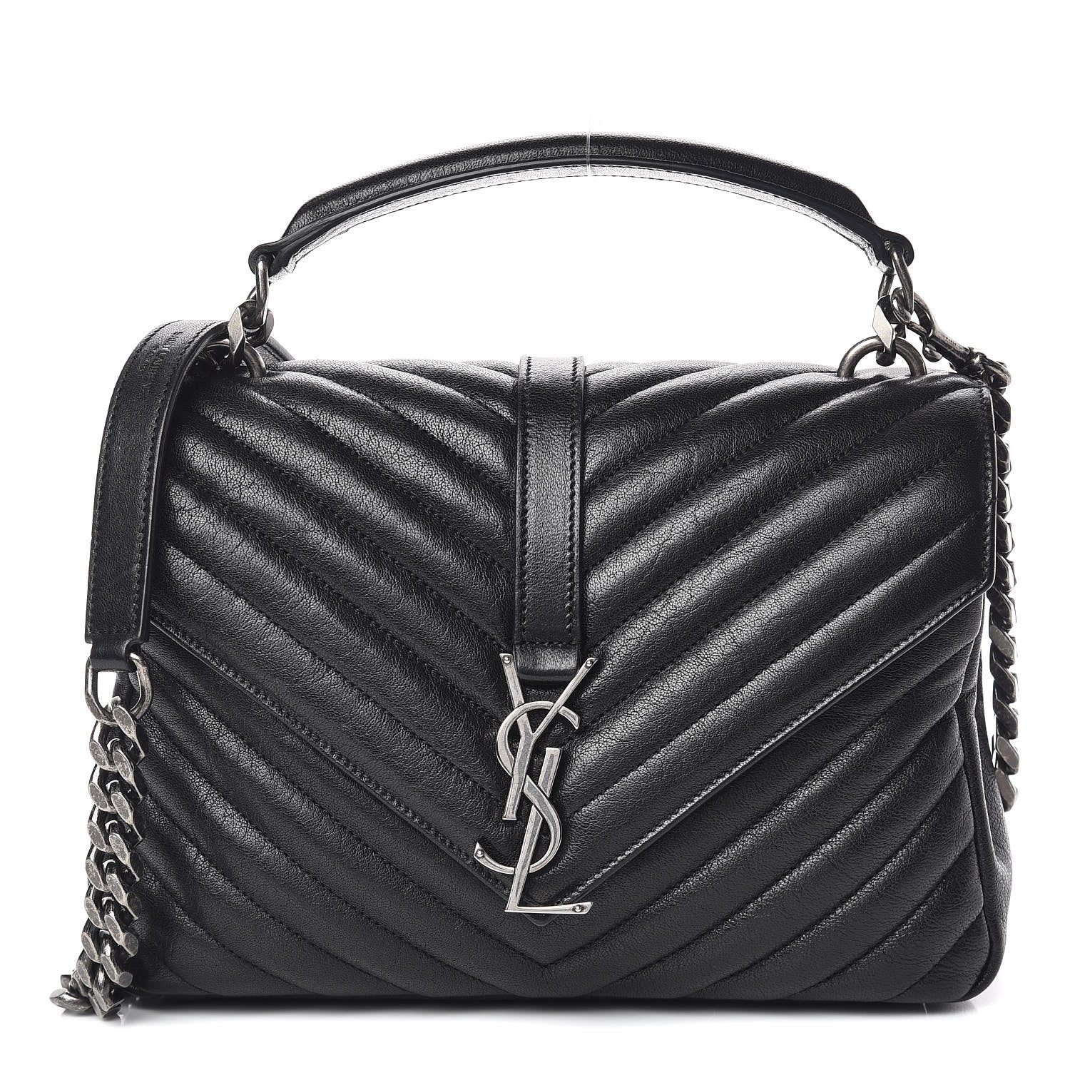 Saint Laurent Sheepskin Matelasse Chevron Monogram Medium College Bag Black 1 of 10