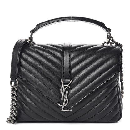 Saint Laurent Sheepskin Matelasse Chevron Monogram Medium College Bag Black 1 of 10