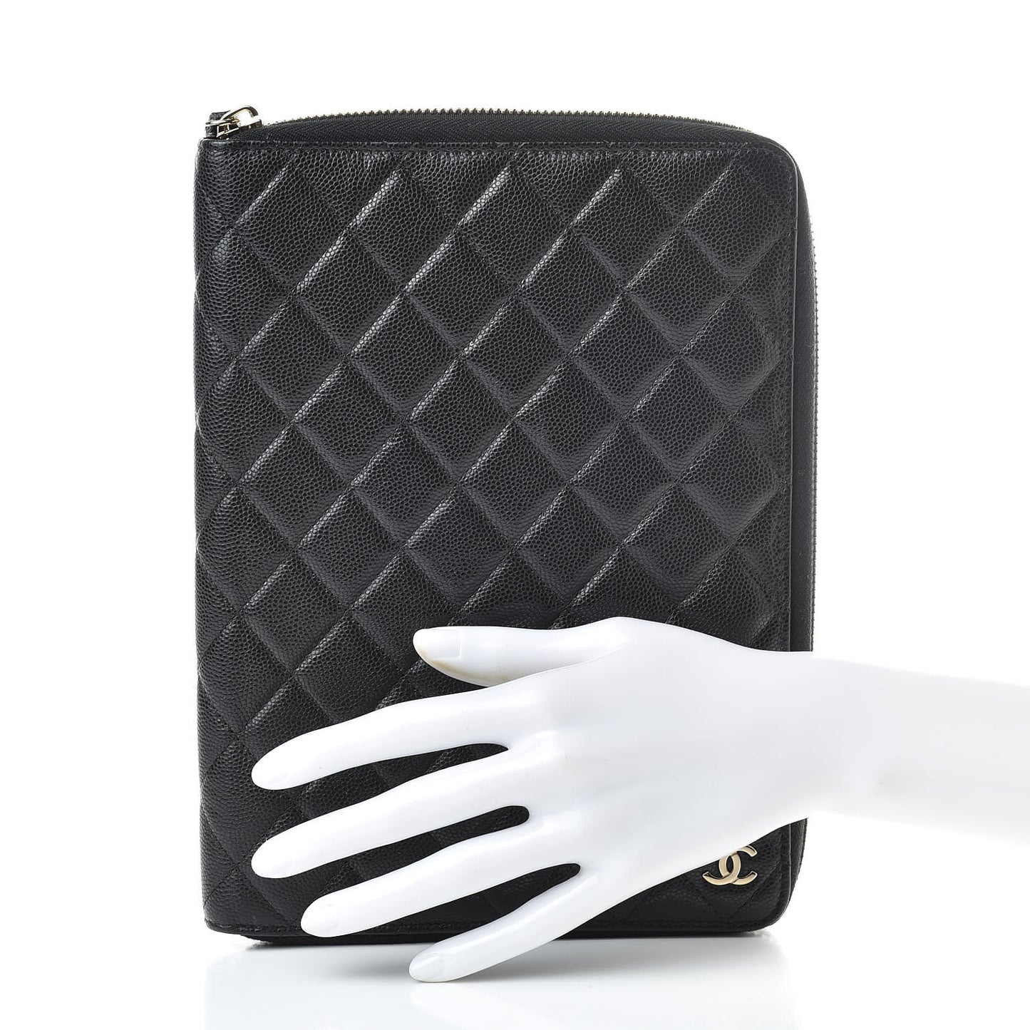 Caviar Quilted Zip Around Notebook Agenda Cover Black