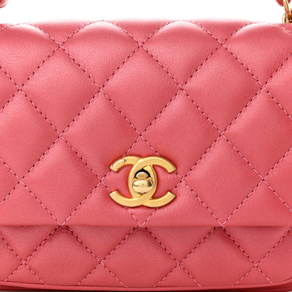 Chanel Calfskin Quilted Top Handle Flap Dark Pink 8 of 10