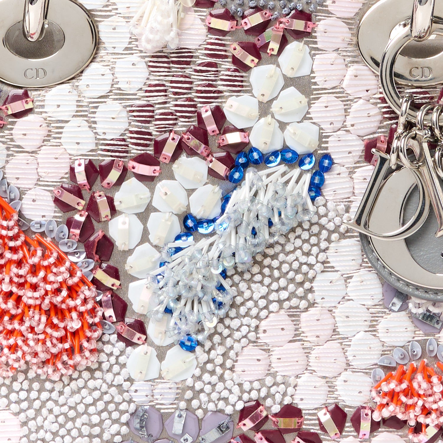 Christian Dior Satin Beaded Sequin Mini Lady Dior Grey Multicolor 8 of 11