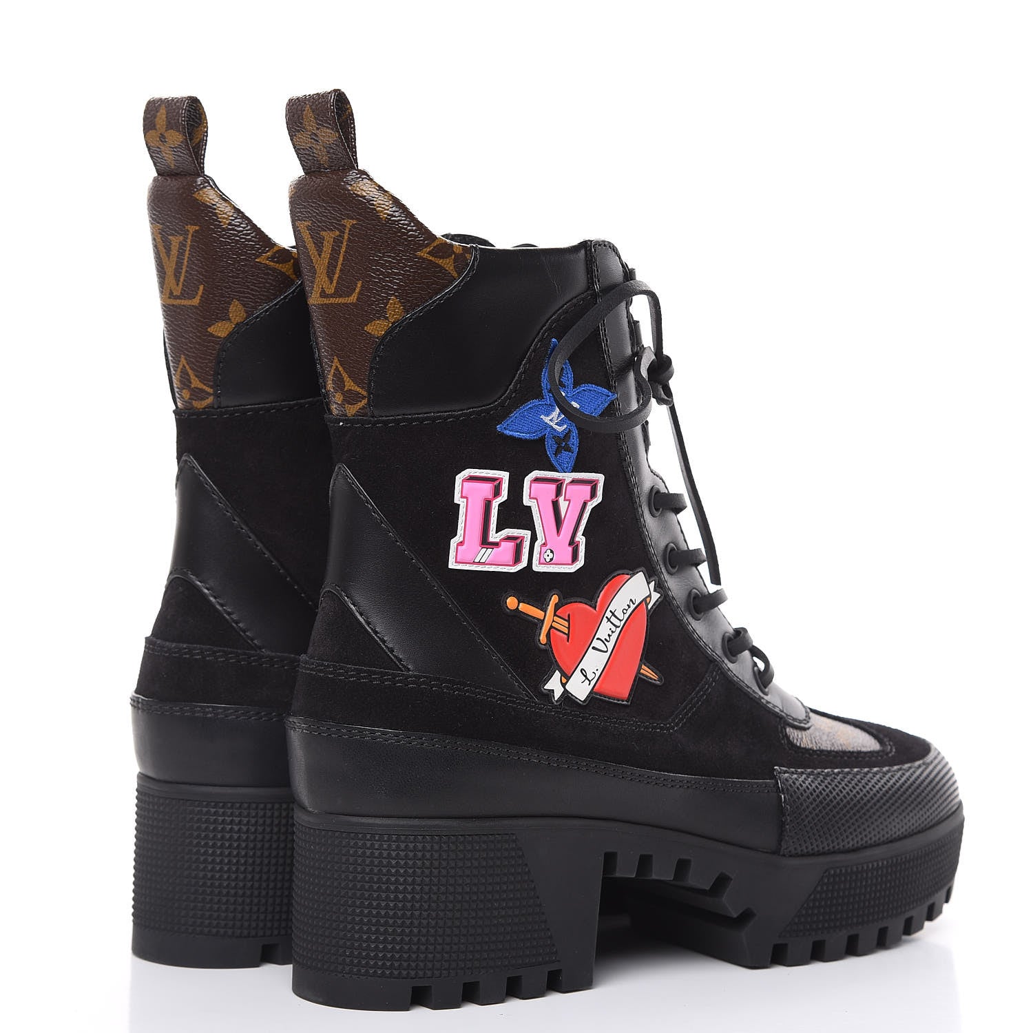 Louis Vuitton Suede Calfskin Monogram LV Black Heart Laureate Platform Desert Boots 37.5 Black 4 of 8