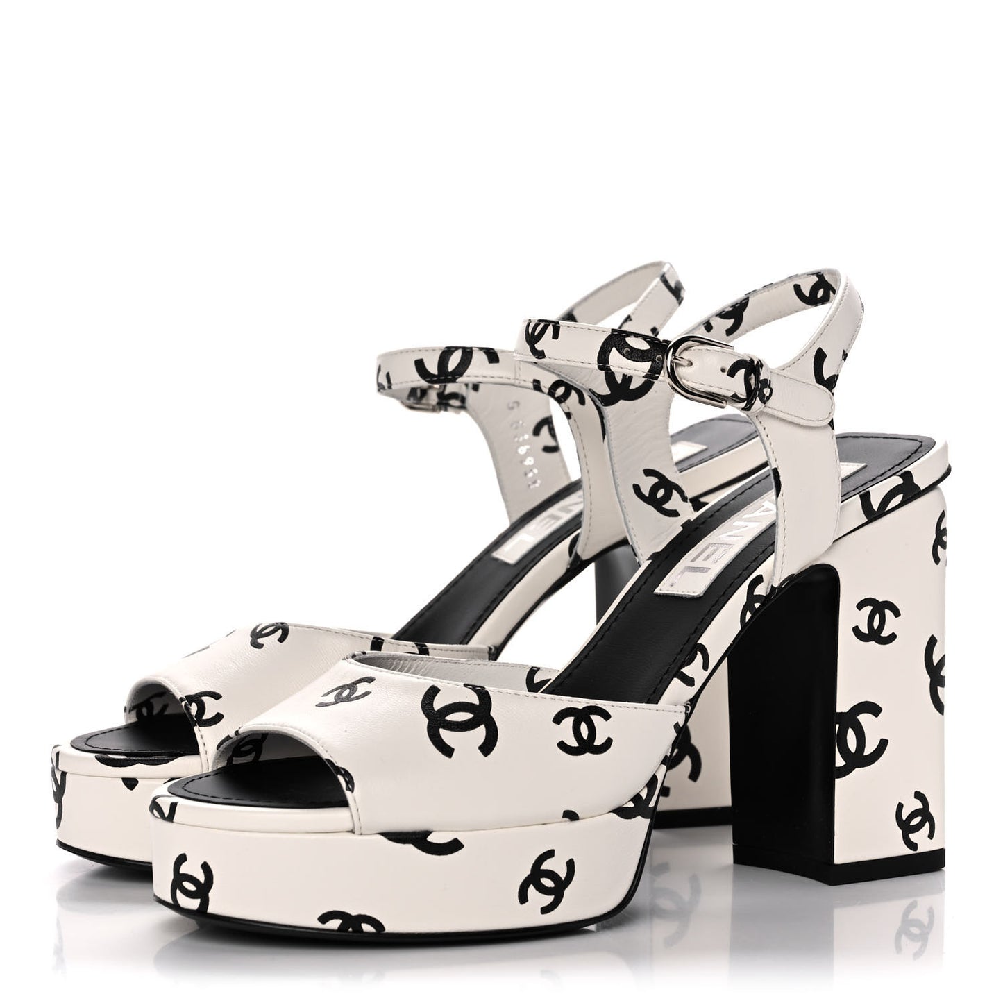 Printed Lambskin Coco Beach Platform Sandals 37 White Black