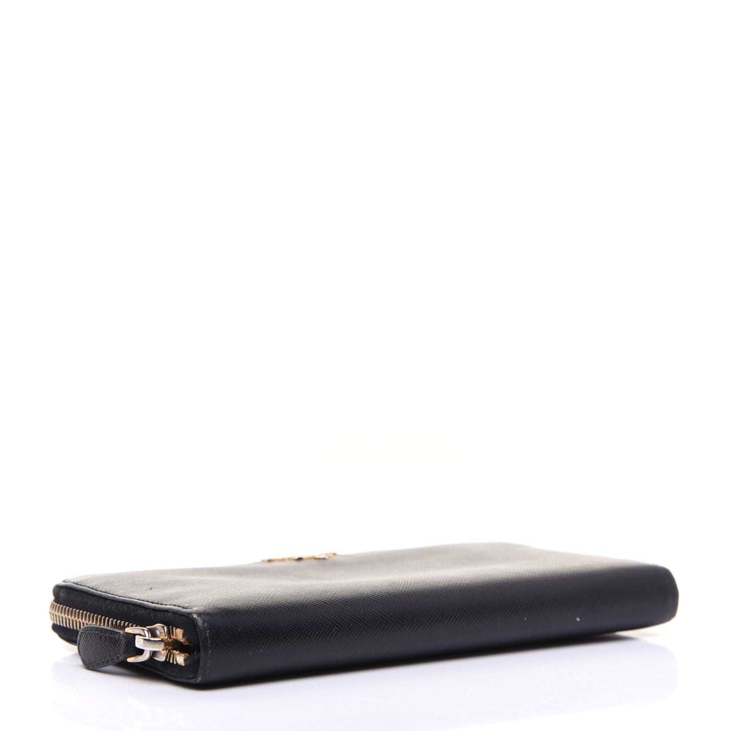 Saffiano Metal Zip Around Wallet Black
