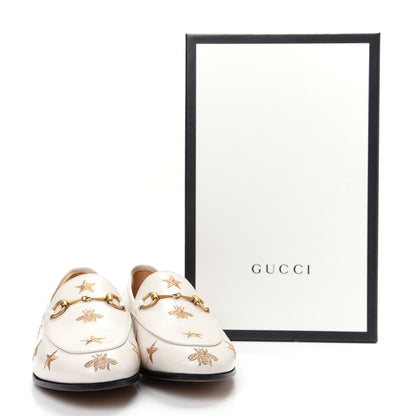 Gucci Goatskin Bee Star Embroidered Womens Jordaan Loafers 38.5 Mystic White 11 of 11