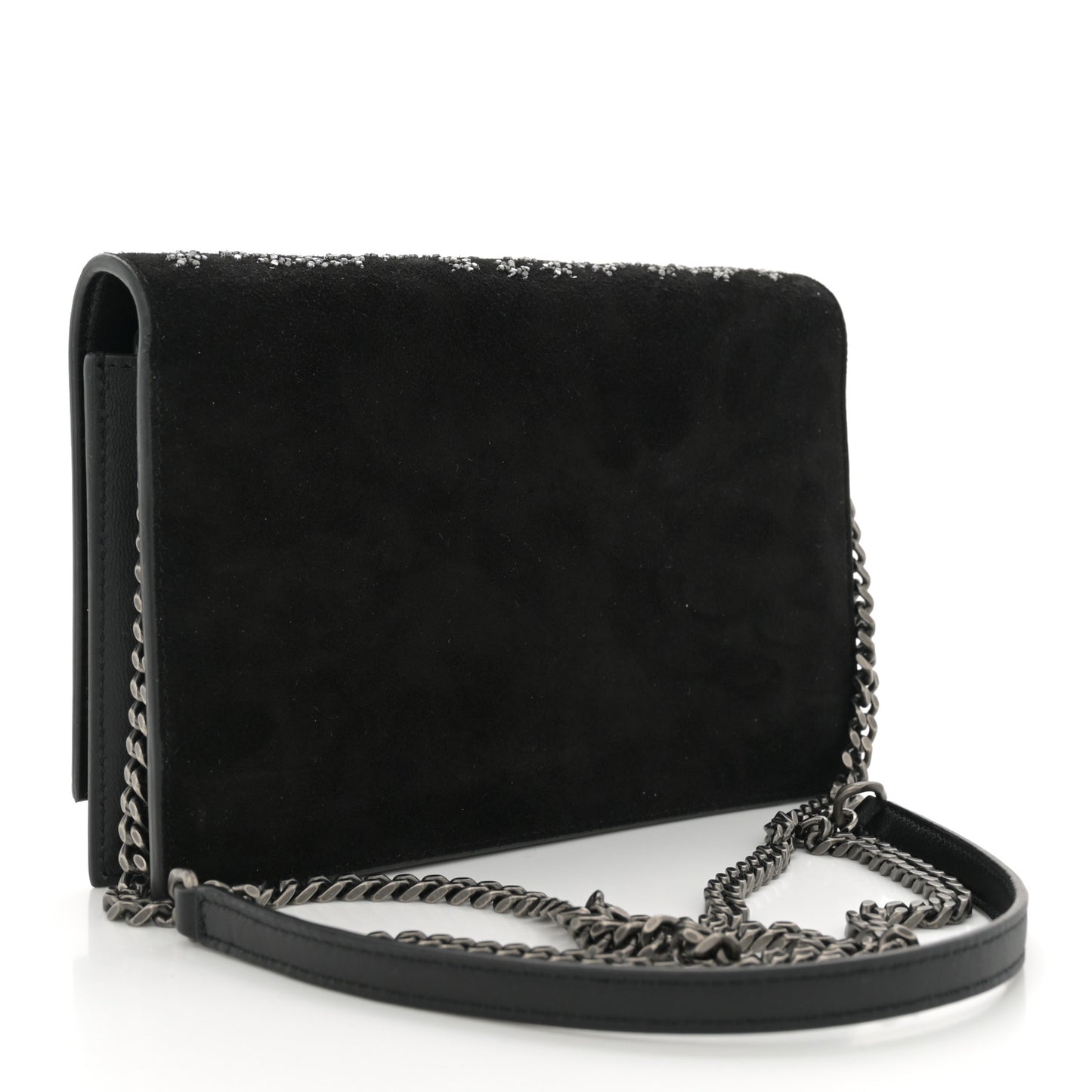 Suede Bead Embellished Classic Monogram Kate Tassel Chain Wallet Black