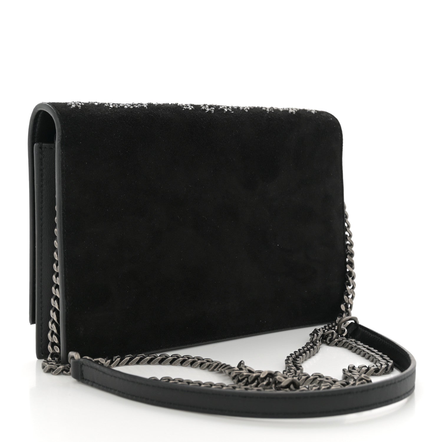 Saint Laurent Suede Bead Embellished Classic Monogram Kate Tassel Chain Wallet Black 3 of 11