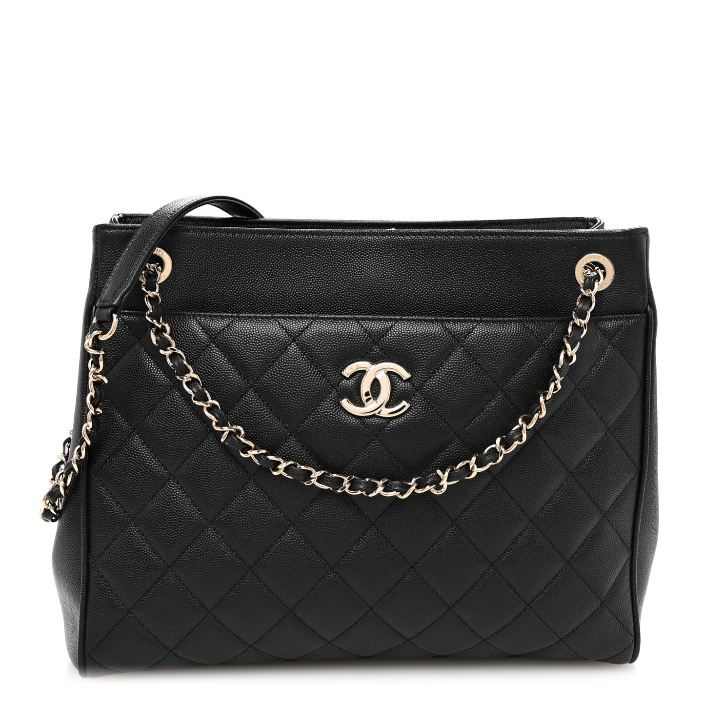 Caviar Quilted In Out Flap Shopping Tote Black