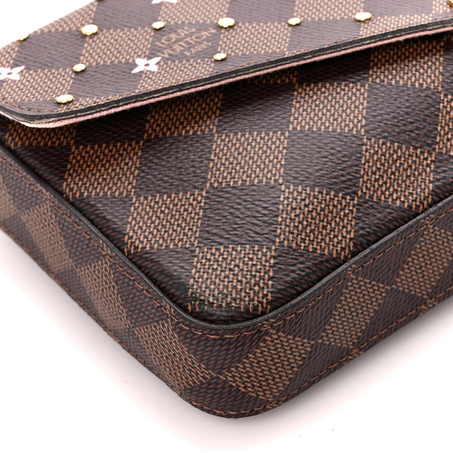 Damier Ebene Studded Pochette Felicie Chain Wallet
